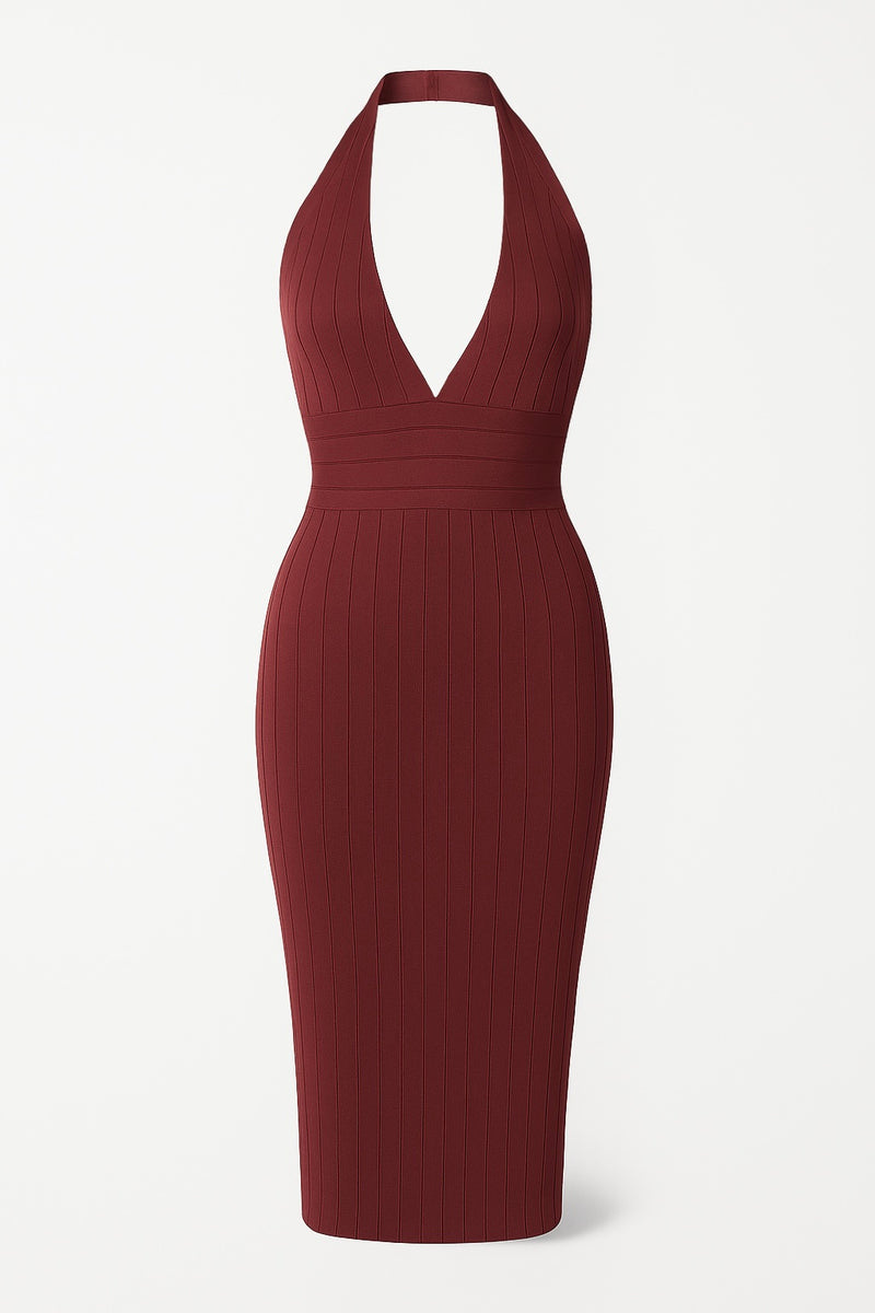 Sofia Halter Neck Dress – Deep Merlot
